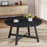 Garvee Mesa de Café Redonda 91 cm con Patas Ajustables, Mesa de Centro Grande, Madera Engranada, Estructura en X Estable, para Sala de Estar, Marrón - Negro
