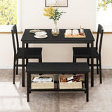 Garvee Juego De Comedor Para 4 Con Banco Y Estantes, Mesa Compacta Con Almacenaje, MDF Y Acero, Ideal Para Apartamentos Pequeños, Color Neutro - Negro