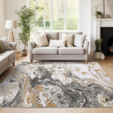Garvee Alfombra Lavable Marmol Moderno Gris Oro Blanco Antideslizante Suave Plegable Poliéster Para Salón y Dormitorio - Ceniza