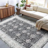 Garvee Alfombra de Salón Oriental Vintage Lavable a Máquina, Pelo Bajo Antideslizante y Apta para Mascotas, Chenille 1150 g/m², 160 × 230 cm, Tono Negro - Negro