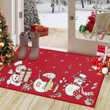 Garvee Paillasson de Navidad con Muñeco de Nieve y Flocos, Antideslizante, Repelente al Agua, para Interior y Exterior, Decoración Festiva - Red Hue