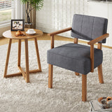 Garvee Silla de Acento Mid-Century Marco de Madera Tapizado en Lino Rayas Verticales Diseño Ergonómico Resistente para Salón y Balcón Gris Oscuro - Gris