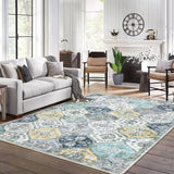 Garvee Teppich Vintage Lavable 200x290 cm - Poliéster Duradero, Antideslizante, Floral Azul y Amarillo para Sala y Dormitorio - Azul & Amarillo