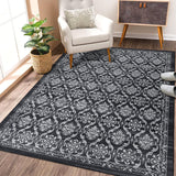Garvee Boho-Teppich Floral Estampado Lavable Antideslizante 160x230 Gris Oscuro Para Sala Y Cocina - Negro y Gris