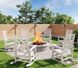 Garvee Set de 6 Sillas Mecedoras Adirondack para Exterior, HDPE Resistente al Clima, Apoyo 172 kg, Textura Madera, Diseño Ergonómico, Fácil Montaje, Patio y Jardín