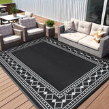 Garvee Alfombra Exterior 6x9 Antideslizante y Lavable para Jardín y Playa, Polipropileno Resistente, Diseño Moderno, Plegable para Picnic y Camping - Negro & Blanco