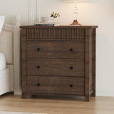 Garvee Cómoda De 3 Cajones Moderna Con Diseño Acanalado, Madera De Nogal, Para Dormitorio Y Sala, Espaciosa Y Segura, Color Nogal - Nogal