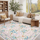 Garvee Blumenteppiche Para Salón, Alfombra Lavable Y Antideslizante, Ultrafina, Estampado Botánico, Suave Y Resistente, Ideal Para Dormitorios Y Habitaciones Infantiles - Beige