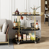 Garvee Carro de Bar Dorado con Soporte para Copas y Ruedas Giratorias para Anfitriones en Fiestas 93x86x39cm Marmoleado - Dorado & Negro