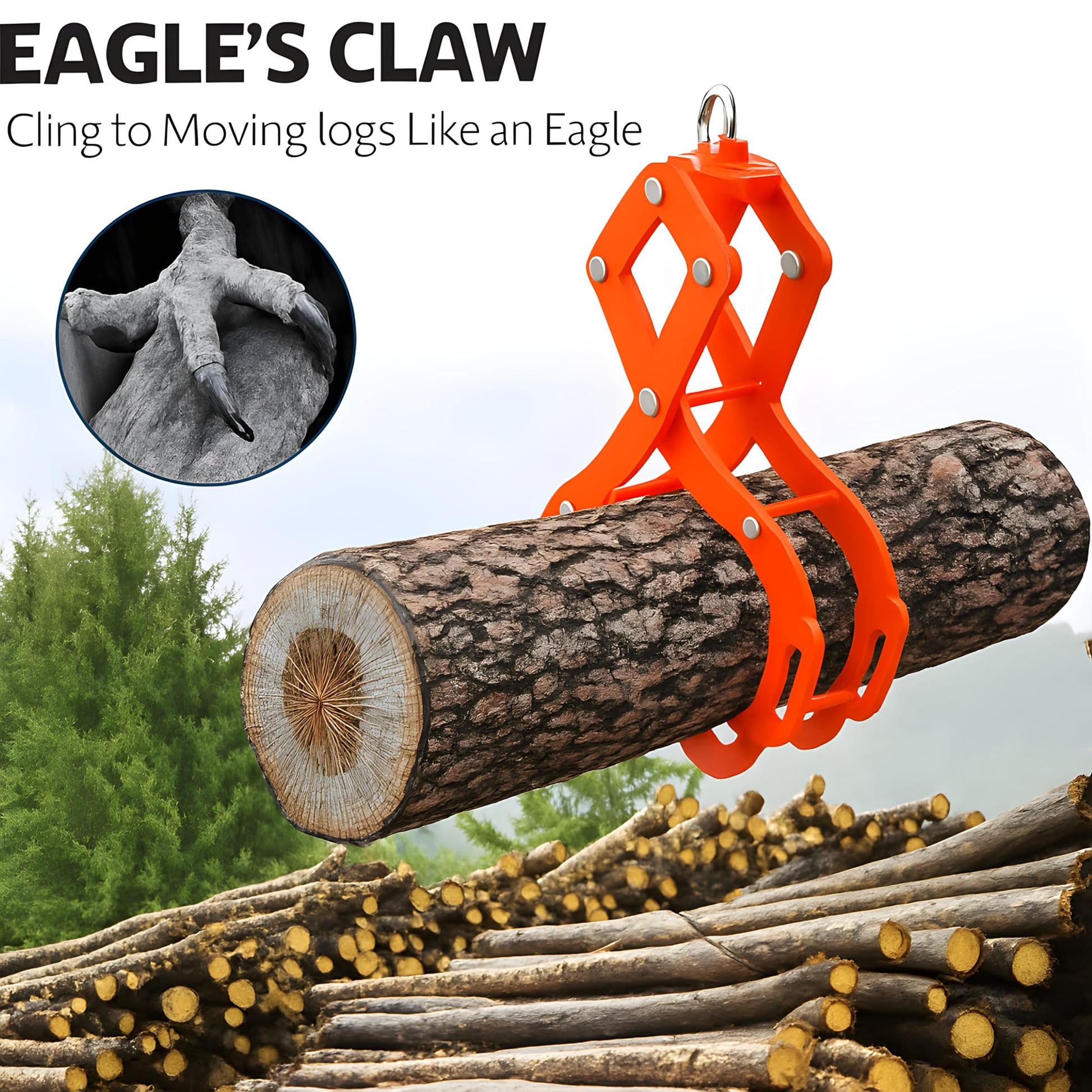 Garvee Pinzas para Troncos 91 cm 4 Garras Acero Resistente Naranja para Trabajo Forestal Compatible con Tractores y ATV
