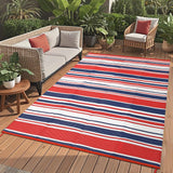 Garvee Alfombra Exterior Reversible 274 x 366 cm con Líneas Geométricas Coloridas, Resistente UV, Impermeable, Antideslizante para Camping y Patio - Rojo & Azul Oscuro & Blanco