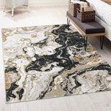 Garvee Alfombra moderna 120x170 cm de Terciopelo Perlado con Respaldo Lavable y Plegable de Estilo Abstracto para Dormitorio y Comedor Negro - Negro
