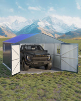 Garvee Carport Metálico 366x610 cm Estructura Reforzada Techo Acero Galvanizado Antióxido Puerta Bisagra para Camionetas Sedanes