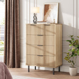 Garvee cómoda de 5 Cajones Fluted con Patas de Metal, Madera de Roble Natural, para Dormitorio y Oficina, 70×40×96 cm, Color Natural - Roble Natural
