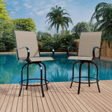 Garvee Set de 2 Taburetes de Bar Giratorios para Exterior con Respaldo Alto y Reposabrazos, Resistente al Clima, Marrón Claro, Patio y Terraza - Marrón