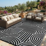 Garvee Alfombra Reversible Rainbow 244 x 305 cm - Alfombra Exterior Impermeable de Paja Plástica, Antideslizante para Patio, Camping y Porche, Multicolor - Negro & Blanco