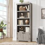 Garvee Estantería Librería de 5 Niveles con 2 Puertas y Estantes Ajustables 175x60 cm Mueble Organizador MDF Gris - Gris