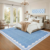 Garvee Alfombra XXL Dora Azul para Salón y Dormitorio, Diseño Moderno con Borde Ondulado, Lavable, Antideslizante y Plegable, 240 × 340 cm - Azul