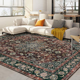 Garvee Teppich Retro 160x230cm Alfombra Vintage Rústica Suave Antideslizante TPR para Sala y Dormitorio - Marrón Rojizo