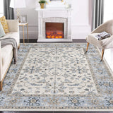 Garvee Alfombra Cachemir-Algodón Pelo Corto Lavable Antideslizante Boho-Vintage Print 120x170cm Multicolor para Comedor Oficina Baño - Beige