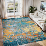 Garvee Alfombra Lavable y Antideslizante Con Diseño Abstracto Para Salón Dormitorio Comedor 160x230 cm Estampado Neutro Plegable - Oro & Azul
