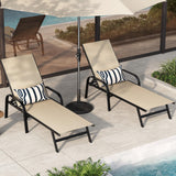 Garvee Silla Lounge Exterior Ajustable con Tela Textilene, Respaldo Reclinable 5 Posiciones, Estructura Metálica, Resistente al Agua y UV, para Patio y Piscina, Caqui, Juego de 2 - Caqui