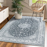 Garvee Tapijt Perzisch Vintagetapijt Vlekbestendig Laagpolig Machinewasbaar Antislip Donkergrijs 140x200 cm Voor Woonkamer En Slaapkamer - Gris & Negro