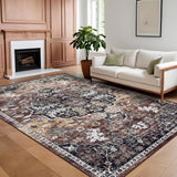 Garvee Alfombra con patrón floral vintage simétrico, 160x230cm, lavable a máquina, resistente a manchas, bordes reforzados - Rojo Púrpura