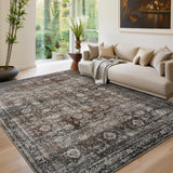 Garvee Teppich Vintage Para Salón Y Dormitorio - Flachflor, Rutschfest, Waschbar - Polyester Suave, Moderno, Ideal Para Cocina Y Pasillos - Marrón