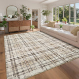 Garvee Alfombra Rectangular Antideslizante Beige 120x170cm Para Sala Y Dormitorio - 100% Poliester, Lavable, Patrón De Cuadros Irregular - Beige