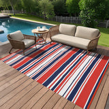 Garvee Alfombra Exterior Impermeable 244 x 305 cm Reversible Patio Camping Mat, Ligera y Portátil, Plástico Reciclado, Ideal para RV y Picnic - Rojo & Azul Oscuro & Blanco