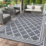 Garvee Alfombra Exterior 9x12 Patio Impermeable Reversible Plstico Paja Ligera Plegable con Estacas para Camping RV Playa Balcn - Gris & Blanco