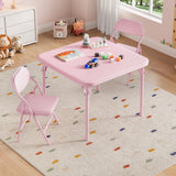 Garvee Set De Mesa Y Sillas Plegables Para Niños, Estructura Metálica, Cuero PU, Aula Y Camping, Duradero, Seguro - Rosa