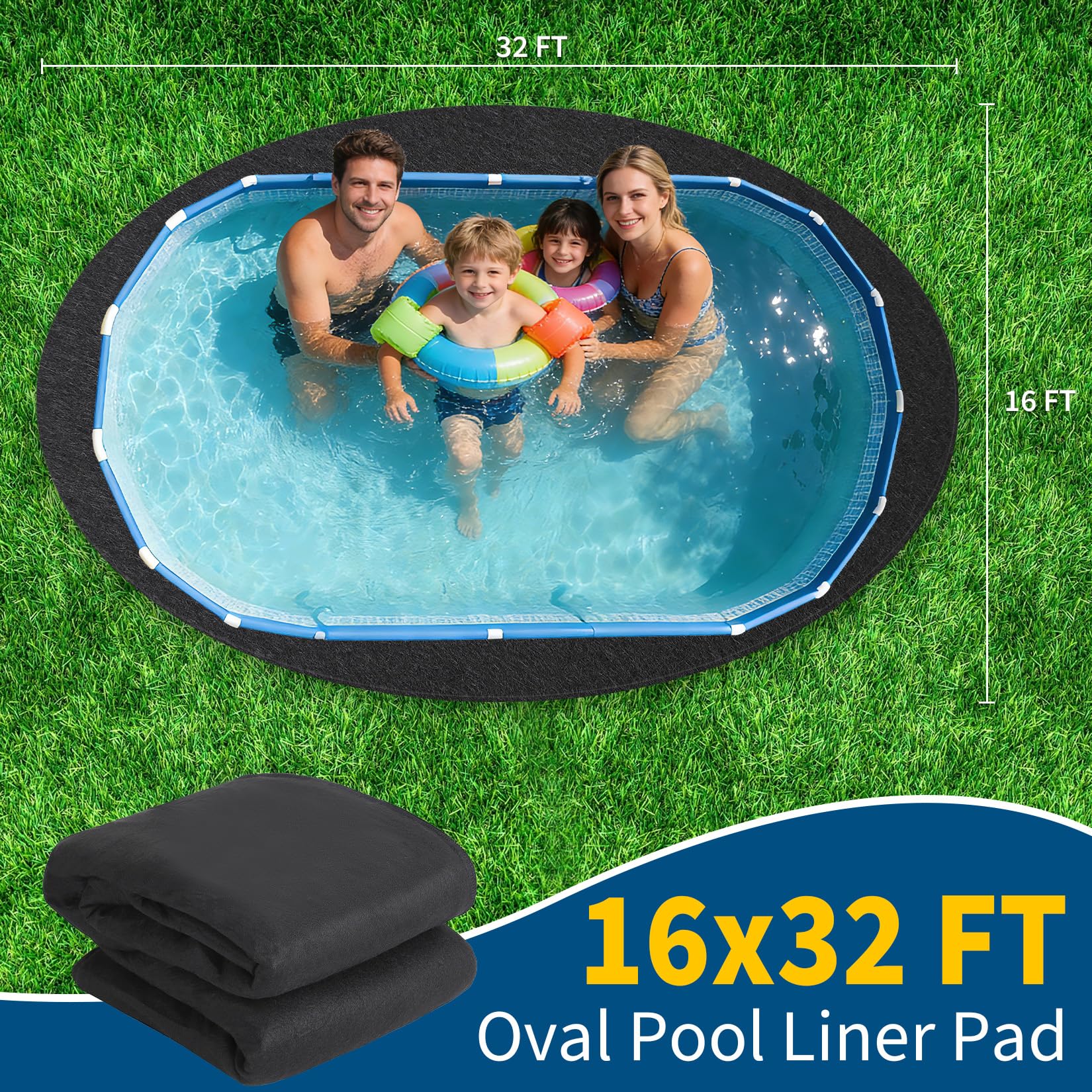 Tapis géotextile ovale 4,90 x 9,80 m pour piscine