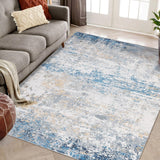 Garvee Teppich Abstracto Moderno Garvee 140x200cm lavable antideslizante poliéster premium bajo pelo salon dormitorio 1200gsm 100% poliéster 350g felpa perla base lavable plegable - Gris & Azul