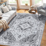 Garvee Alfombra Pasillera Gris 80x150cm Lavable a Máquina Antideslizante Suave Efecto Cachemira para Pasillos Entrada y Dormitorio Persian Water Lily - Gris