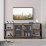 Garvee Mueble de TV Industrial para Televisores Hasta 190.5 cm , con Puertas de Malla, Estructura Metálica y MDF, Almacenamiento Amplio, Estilo Rústico para Sala y Dormitorio, 160x63.5x46.5 cm