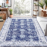 Garvee Alfombra Oriental Azul Marino de Gran Formato, Pelo Bajo Lavable con Base Antideslizante, Chenille 1150 g/m², 160 × 230 cm - Azul Marino