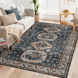 Garvee Alfombra vintage de sala azul marino 120x170cm, suave y lavable, estilo oriental tradicional, lana sintética antideslizante para dormitorio y oficina en casa - Color Azul Tinta
