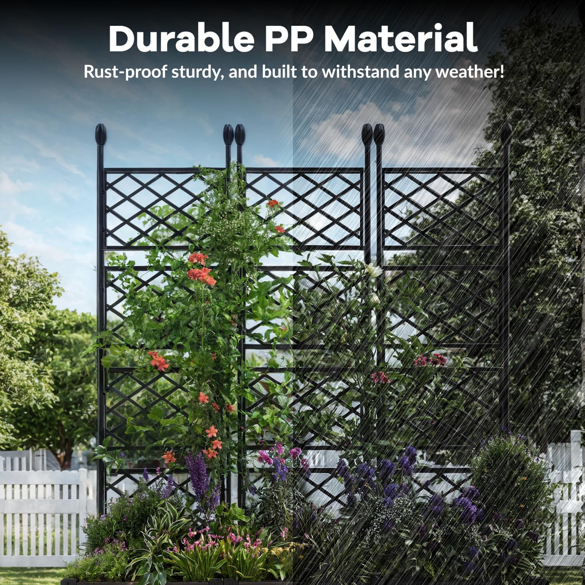 Garvee Jardineras Elevadas con Enrejado 3 Piezas para Patios y Balcones, 41×41 cm Negro, Resistente y Ligero