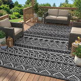 Garvee Alfombra Exterior Reversible Impermeable 152 x 244 cm para Patio Camping RV Balcón Jardín, Polipropileno Duradero, Resistente UV, Fácil Limpieza - Negro & Blanco