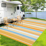 Garvee Alfombra Exterior Reversible 274 x 549 cm Paja Plástica UV Resistente Portátil Camping Playa Azul Claro/Amarillo - Naranja & Amarillo & Azul & Blanco