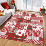 Garvee Alfombra Navideña Antideslizante 120x170cm 100% Poliéster 1150gsm Lavable a Máquina Estilo Patchwork Boho Decoración Festiva Interior Color Rojo y Verde - Rojo & Verde