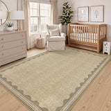 Garvee Alfombra Grande de 160x230 cm Lavable y Antideslizante, Tapete de Pelo Corto de Terciopelo con Diseño de Borde Ondulado para Dormitorio y Salón, Lino - Color Lino