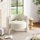 Garvee Sillón Oversized Chenille Moderno Barrel Blanco Para Sala Y Dormitorio, Respaldo Abierto, Asiento Acolchado, Marco De Madera, 3 Patas - Blanco