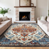Garvee Alfombra con patrón floral vintage simétrico, 120x170cm, lavable a máquina, resistente a manchas, bordes reforzados - Naranja