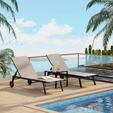 Garvee Conjunto De 3 Sillas Lounge De Metal Para Exterior Con 5 Posiciones Ajustables, Ruedas, Tela Transpirable, Mesa Auxiliar, Patio Y Piscina, Caqui, 2 Sillas - Caqui