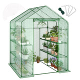 Garvee Invernadero Portátil Exterior Forma Casa 143x143x195 cm 12 Estantes Cubierta PE Gruesa Puerta Cremallera Cultivo Flores Plántulas Verde