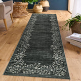 Garvee Alfombra Vintage Lavable Con Estampado Floral, Antideslizante, Pelo Corto, Versátil Para Salas, Dormitorios, Entradas - Negro
