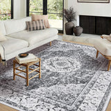Garvee Alfombra Boho Vintage Floral 160x230 cm, Suave Terciopelo Faux Lamb, Antideslizante TPR, Lavable Para Sala, Dormitorio y Cocina - Gris-Negro